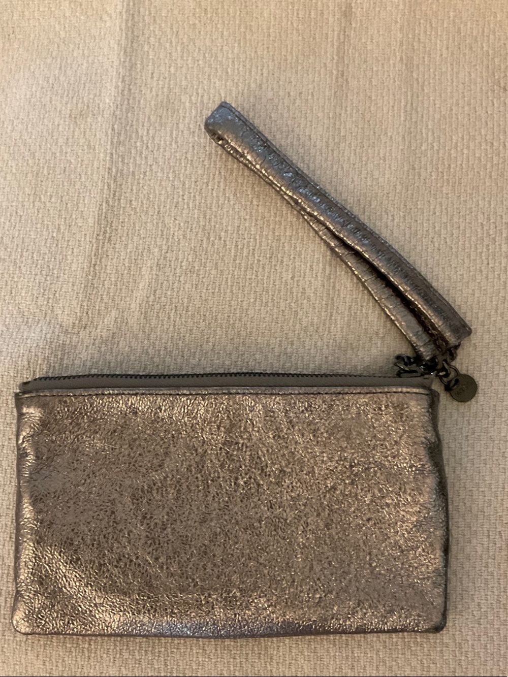 HOBO Metallic silver crinkle finish leather Wristlet Clutch with Strap